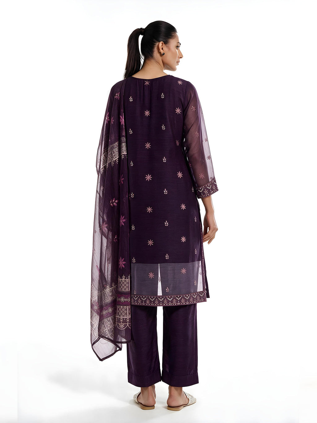3Pc Embroidered Pret Suit Organza Net Slub Purple - OWE3P-2601019