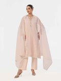 3Pc Embroidered Pret Suit Net Baby pink - OWE3P-2410002