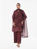3Pc Embroidered Pret Suit Net Slub Polly Plum - OWE3P-2410014