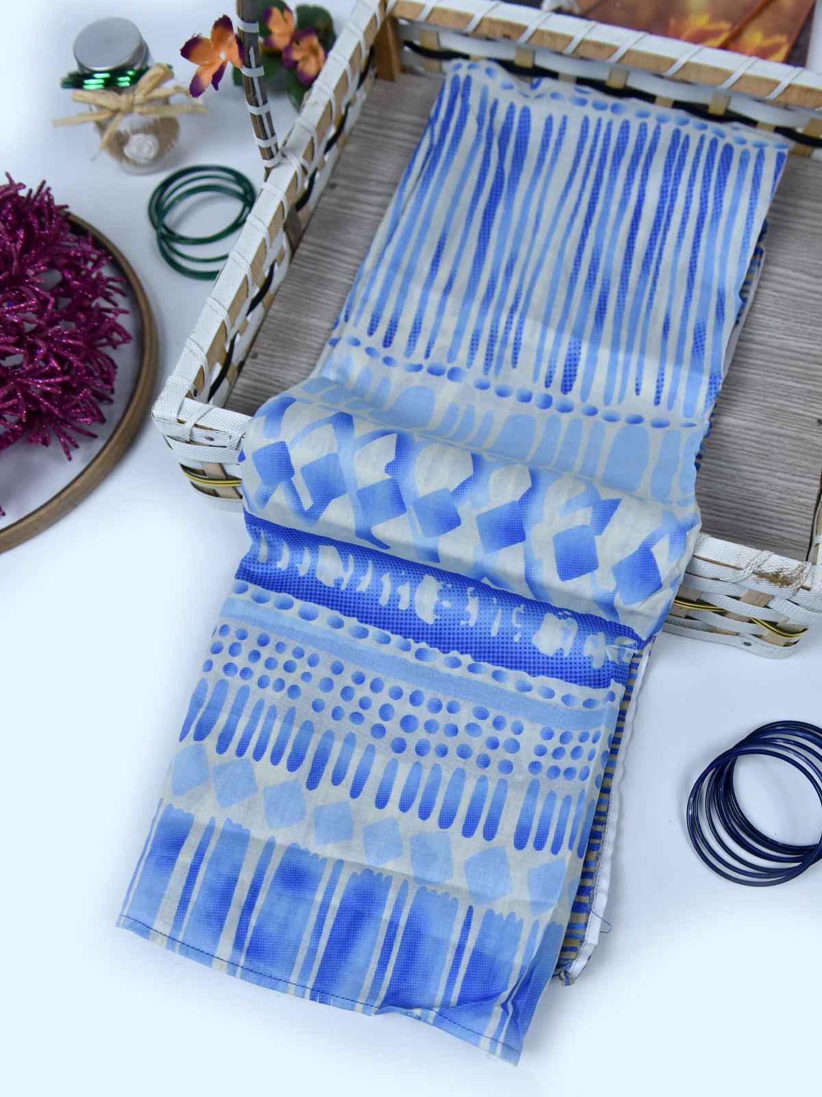 1Pc Printed Pret Dupatta Lawn Blue 02 - OWDT-2411037-1