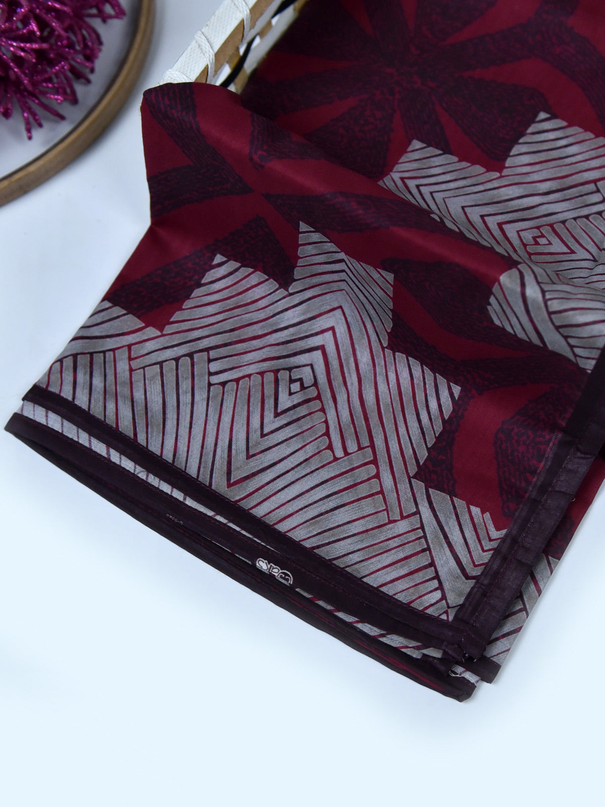 1Pc Printed Pret Dupatta Lawn Brown & Maroon - OWDT-2411037-1