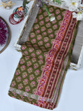 1Pc Printed Pret Dupatta Lawn Green & Magenta - OWDT-2411037-1