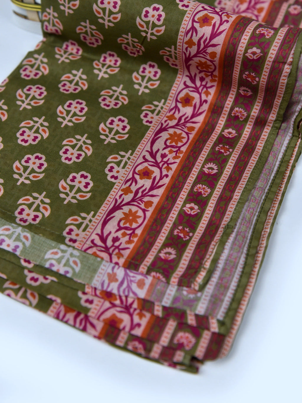 1Pc Printed Pret Dupatta Lawn Green & Magenta - OWDT-2411037-1