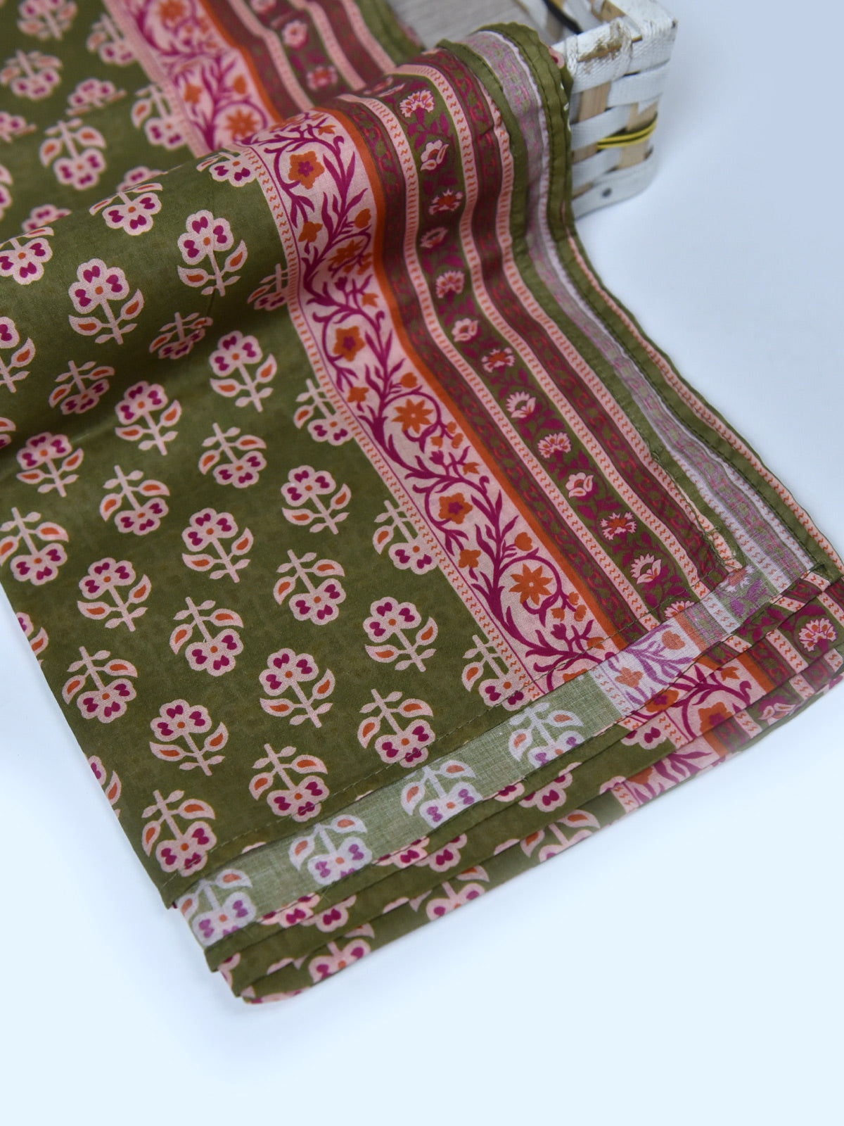 1Pc Printed Pret Dupatta Lawn Green & Magenta - OWDT-2411037-1
