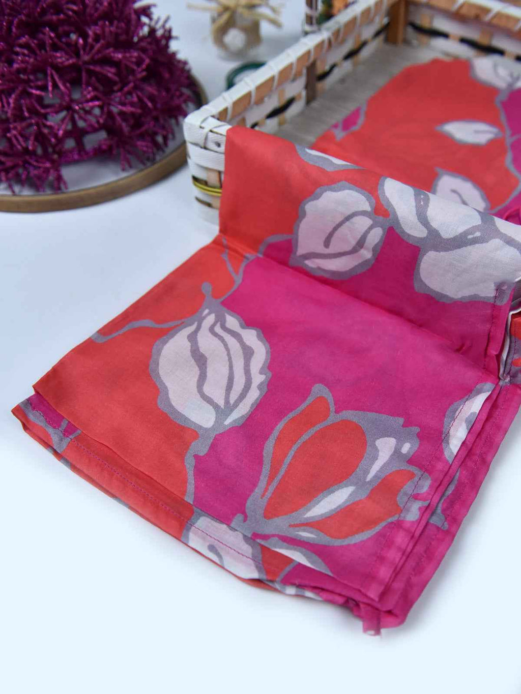 1Pc Printed Pret Dupatta Lawn Pink - OWDT-2411037-1