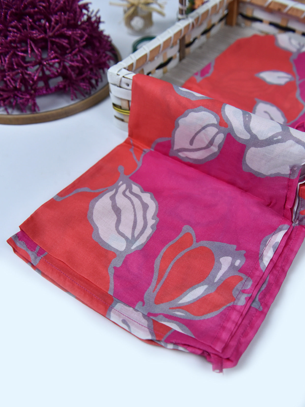 1Pc Printed Pret Dupatta Lawn Pink - OWDT-2411037-1