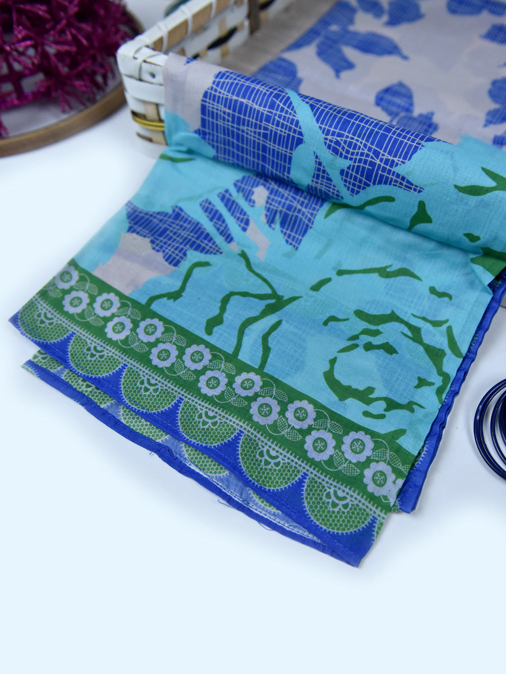 1Pc Printed Pret Dupatta Lawn Blue 01 - OWDT-2411037-1
