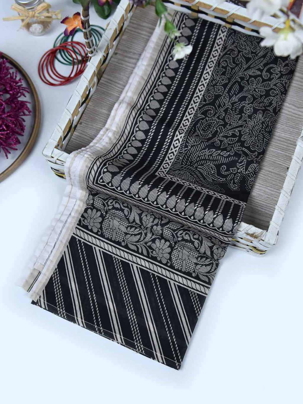 1Pc Printed Pret Dupatta Lawn Dark Grey - OWDT-2411037