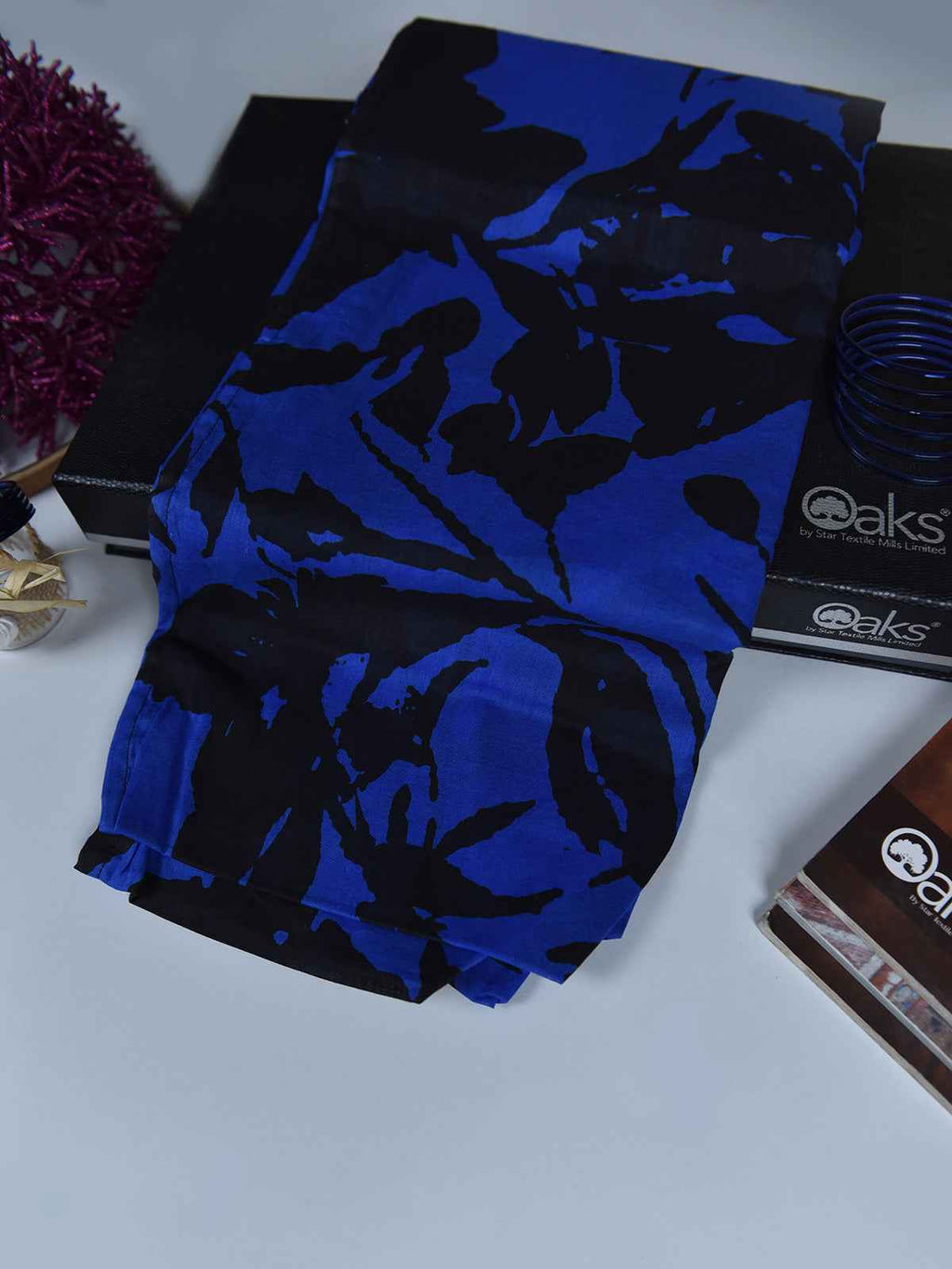 1Pc Printed Pret Dupatta Lawn Blue & Black - OWDT-2504019