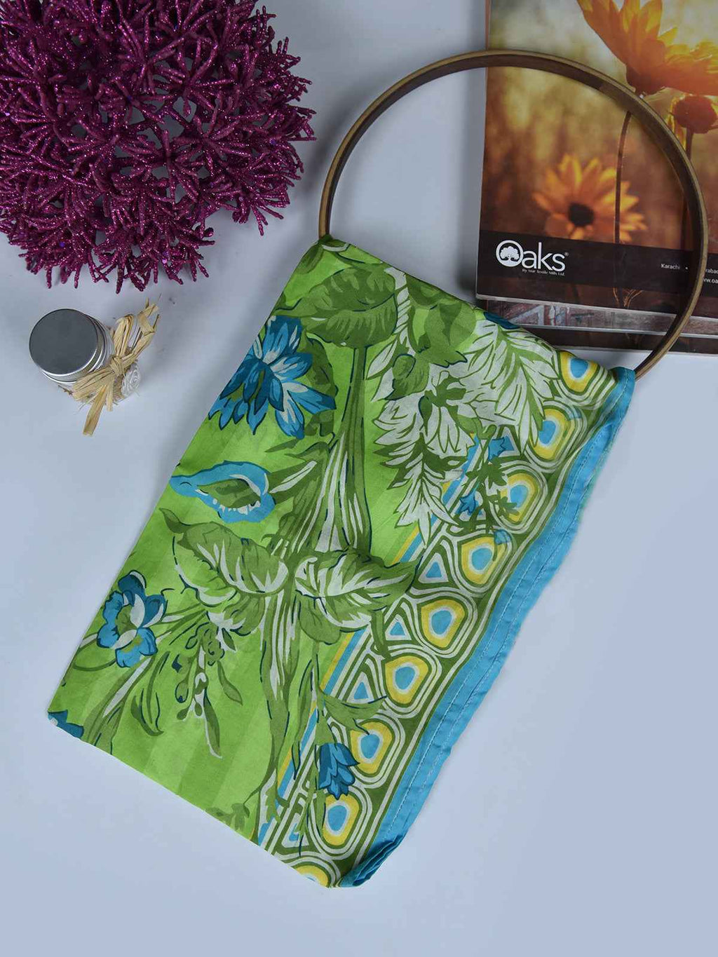 1Pc Printed Pret Dupatta Lawn Green - OWDT-2504019