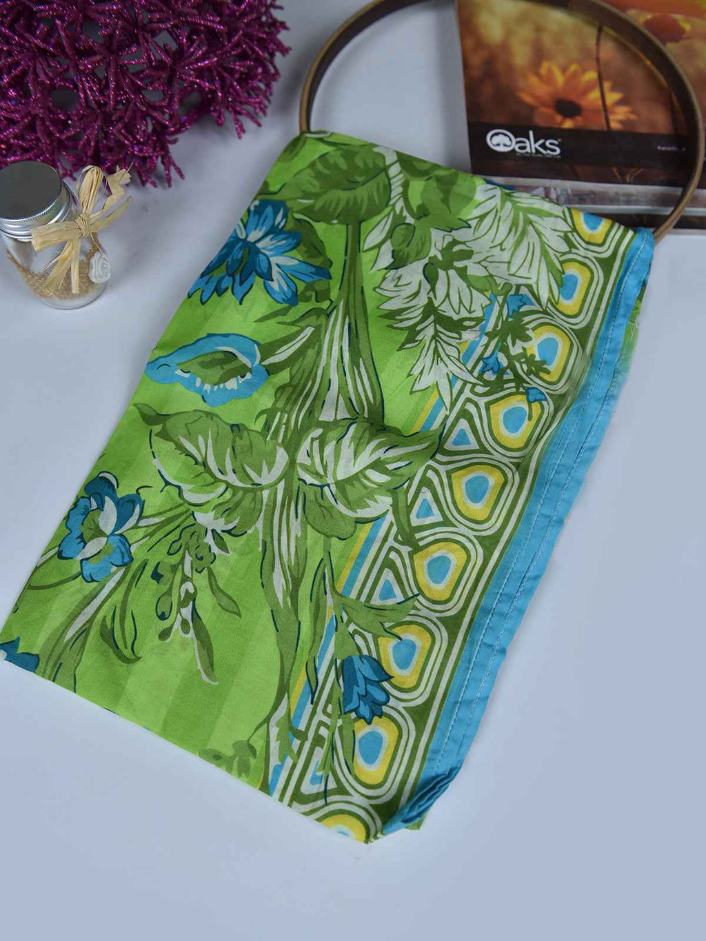 1Pc Printed Pret Dupatta Lawn Green - OWDT-2504019