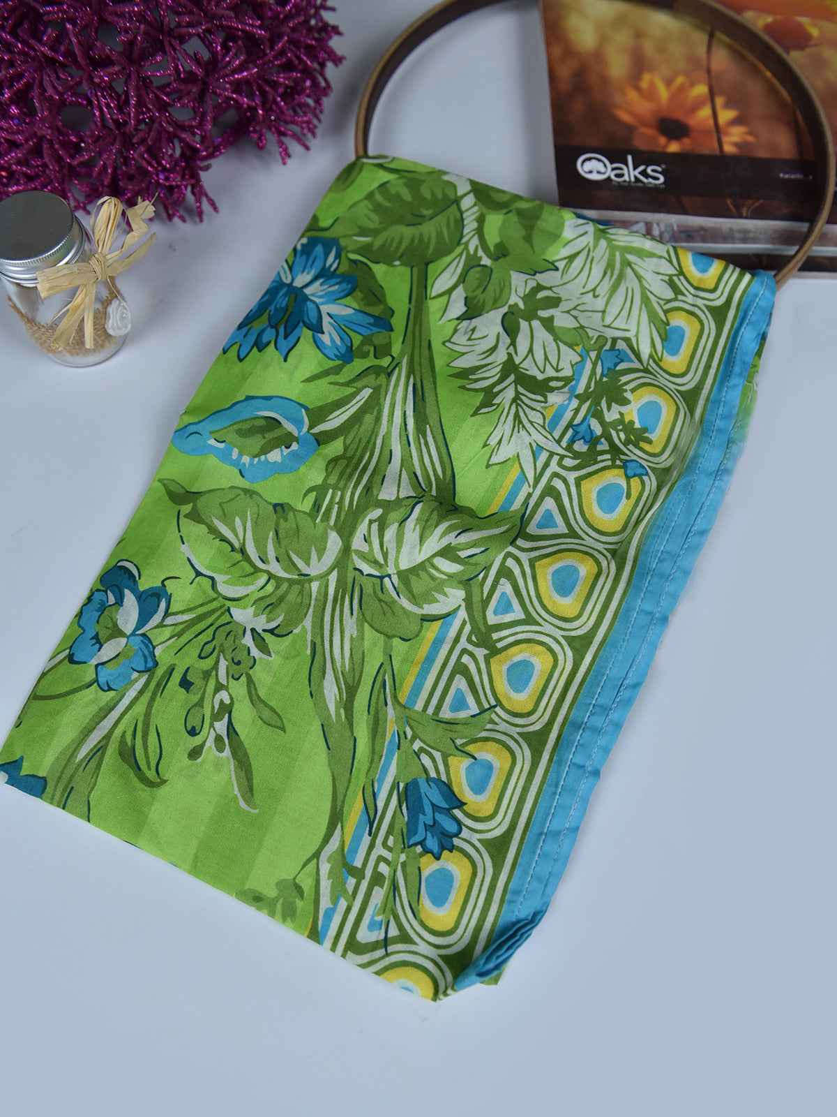 1Pc Printed Pret Dupatta Lawn Green - OWDT-2504019