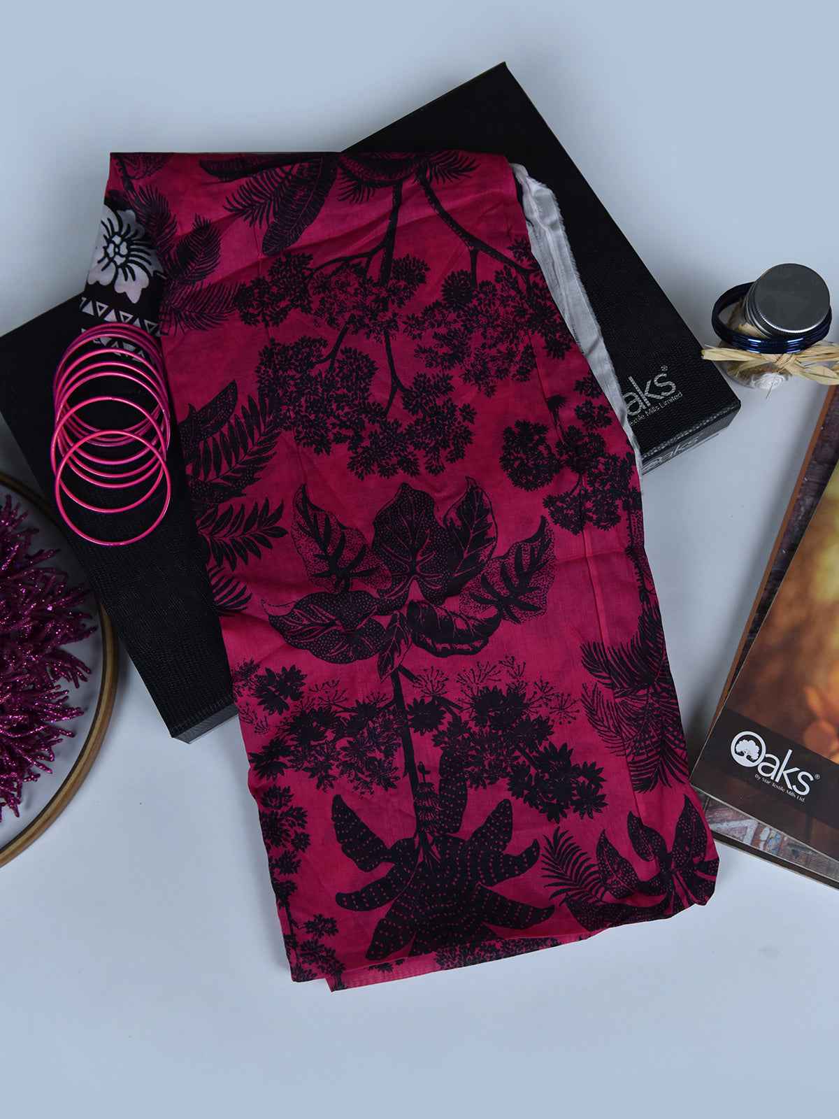 1Pc Printed Pret Dupatta Lawn Pink & Black- OWDT-2504019