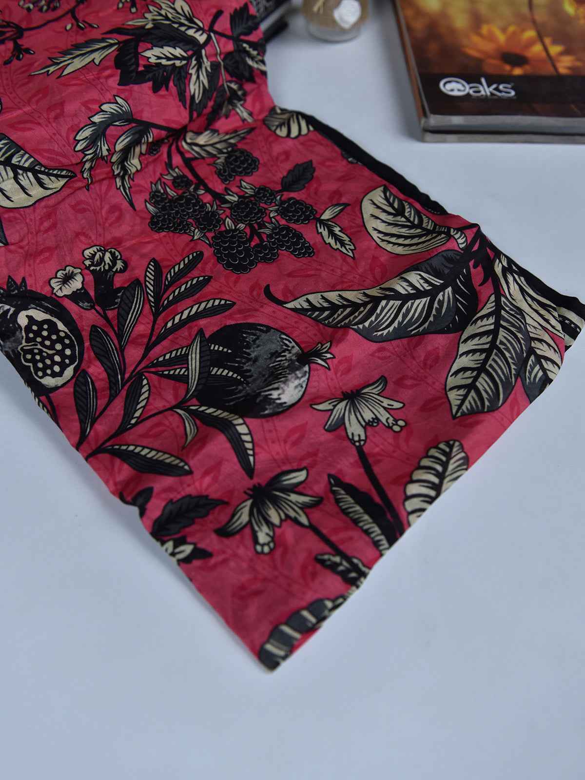 1Pc Printed Pret Dupatta Lawn Pink & Black - OWDT-2504019