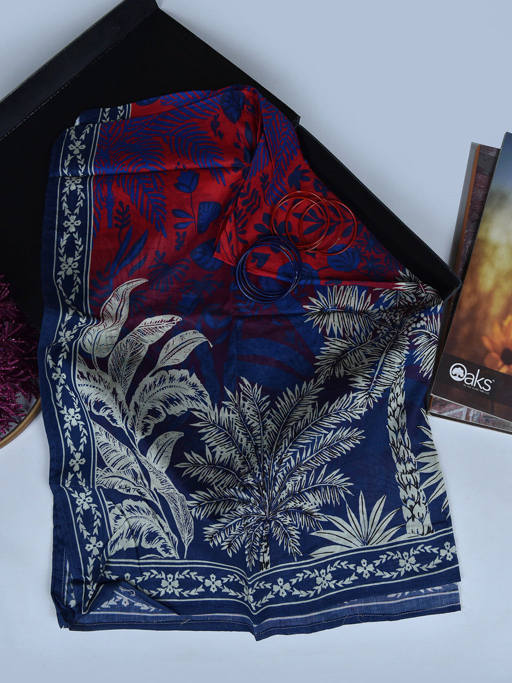 1Pc Printed Pret Dupatta Lawn Red & Blue - OWDT-2504019