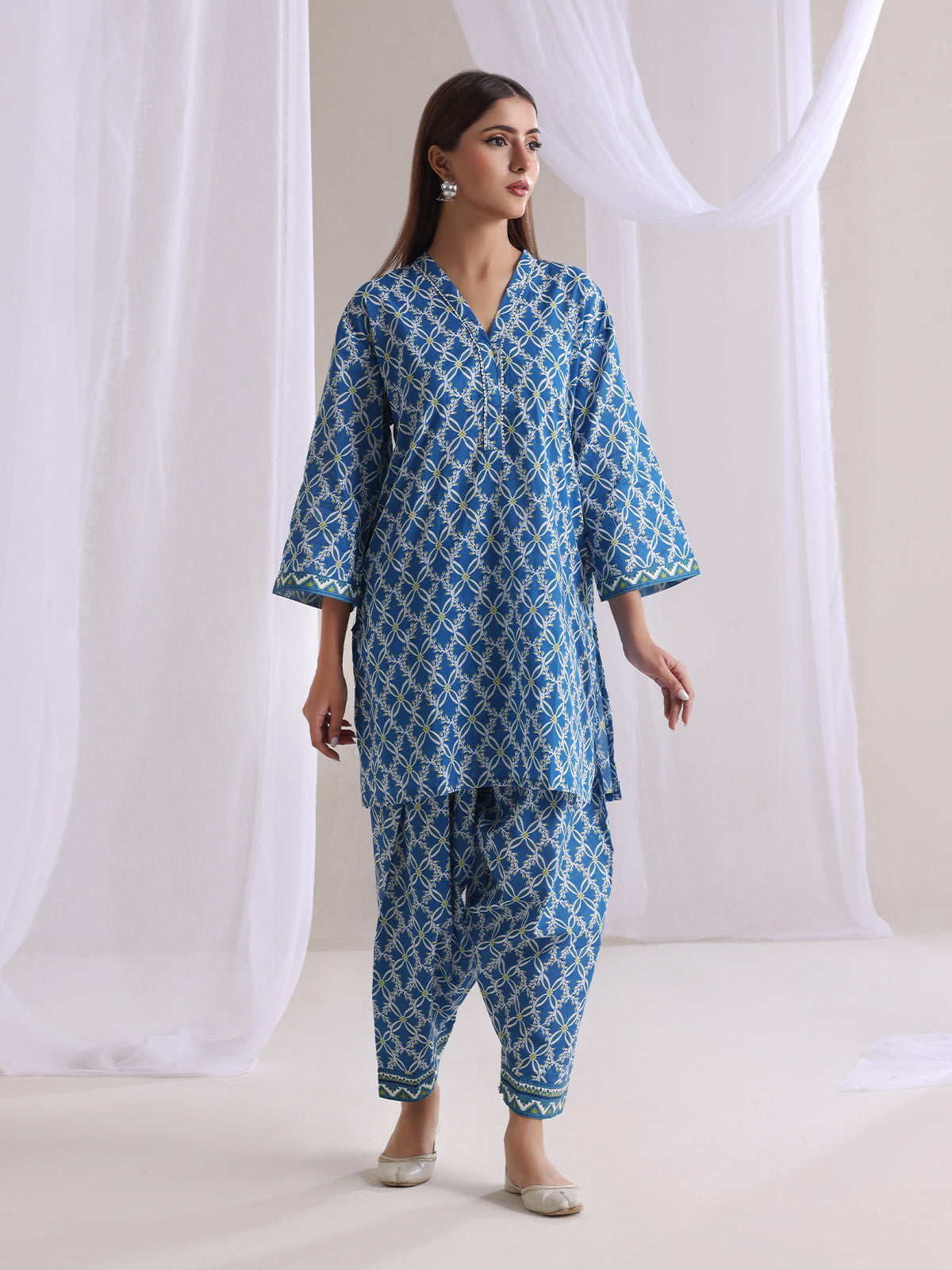 2Pc Printed Pret Shirt Trouser Lawn Blue - OW2P-2505052