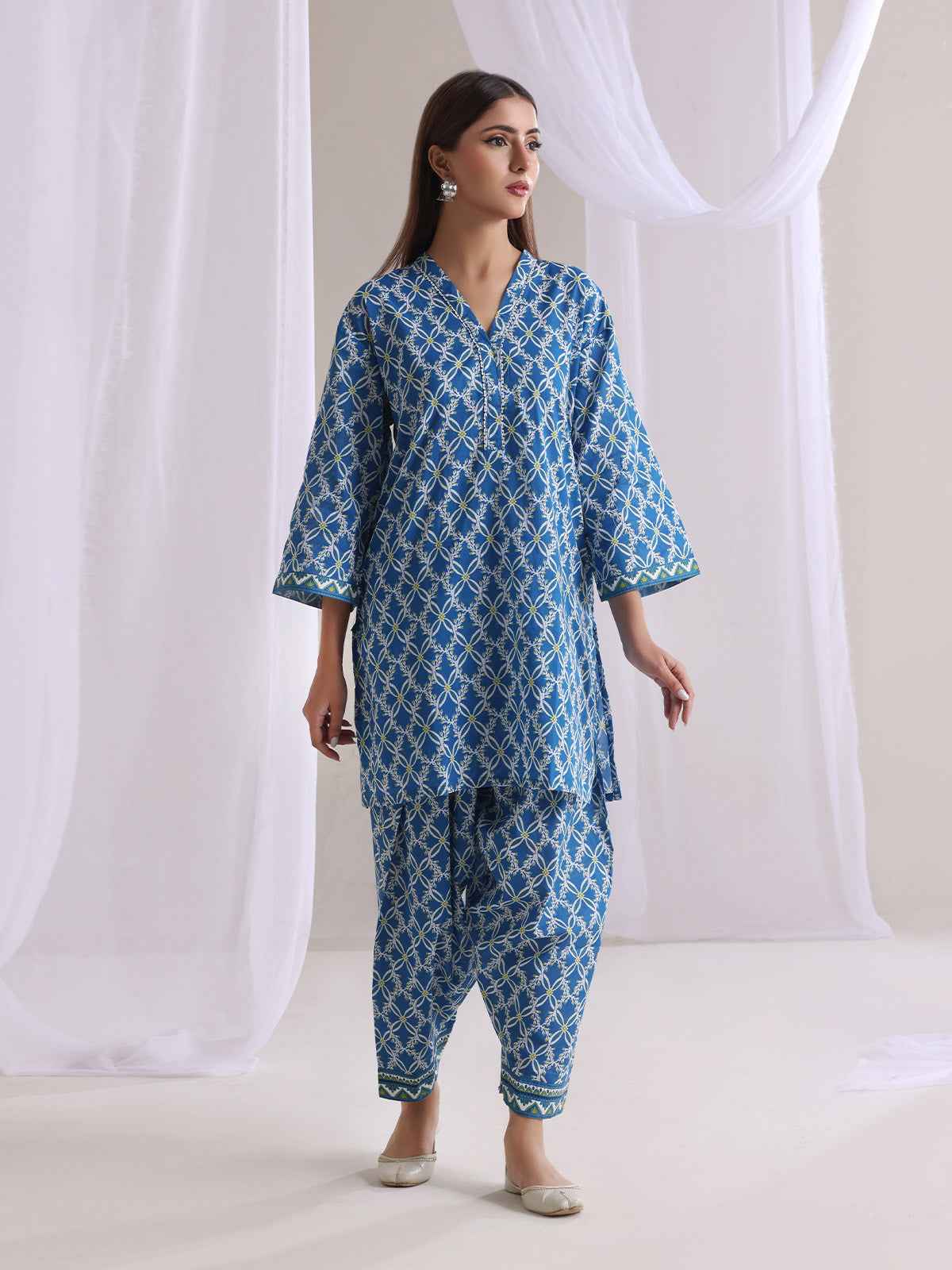 2Pc Printed Pret Shirt Trouser Lawn Blue - OW2P-2505052