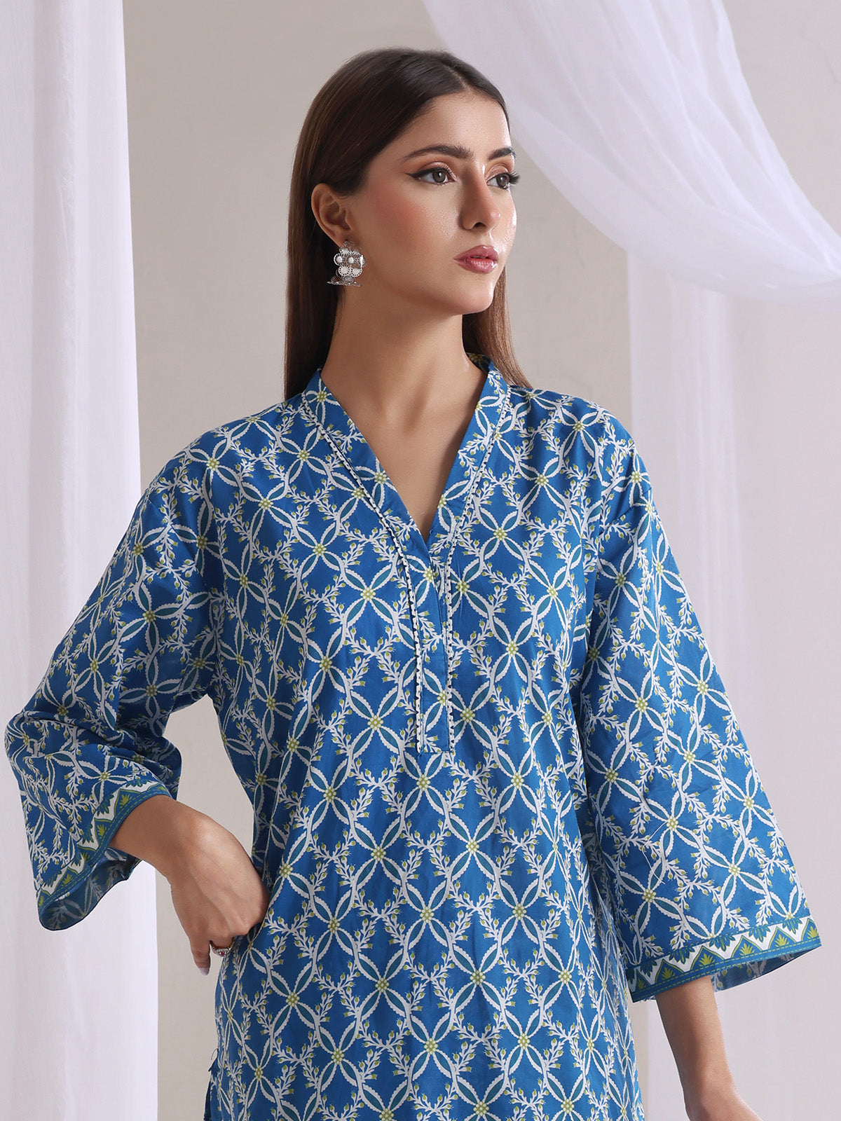 2Pc Printed Pret Shirt Trouser Lawn Blue - OW2P-2505052