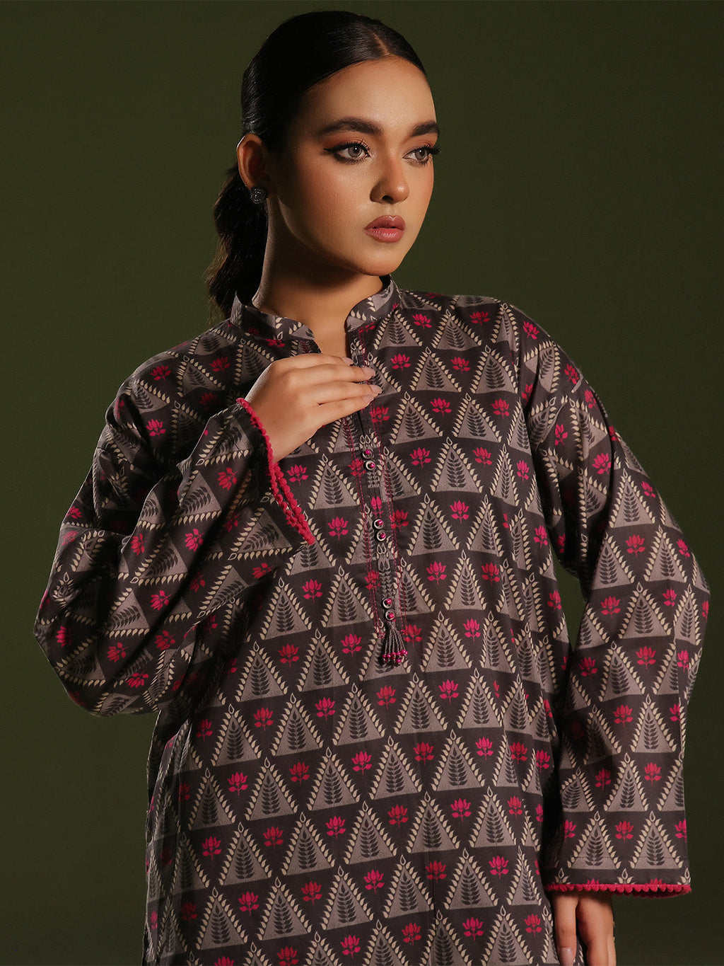 2Pc Printed Unstitched Cambric Black - OC2PT-6249-A