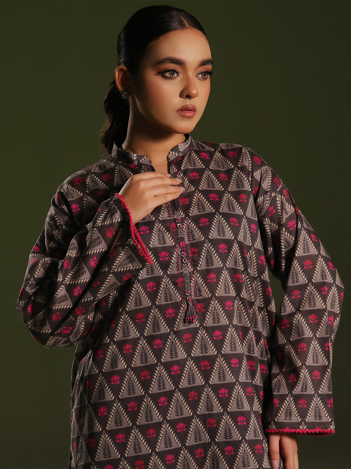 2Pc Printed Unstitched Cambric Black - OC2PT-6249-A