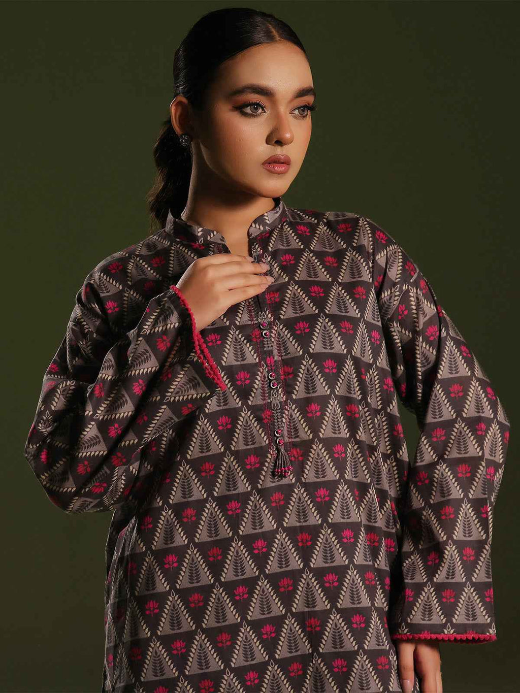 2Pc Printed Unstitched Cambric Black - OC2PT-6249-A