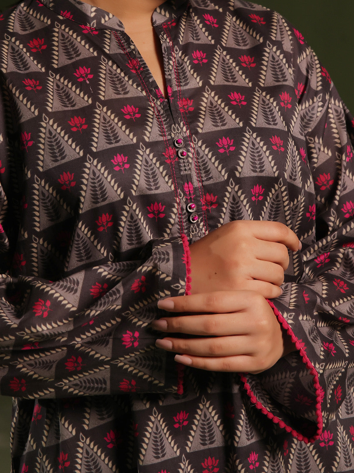 2Pc Printed Unstitched Cambric Black - OC2PT-6249-A