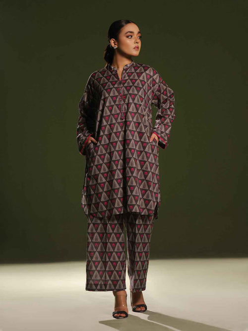 2Pc Printed Unstitched Cambric Black - OC2PT-6249-A