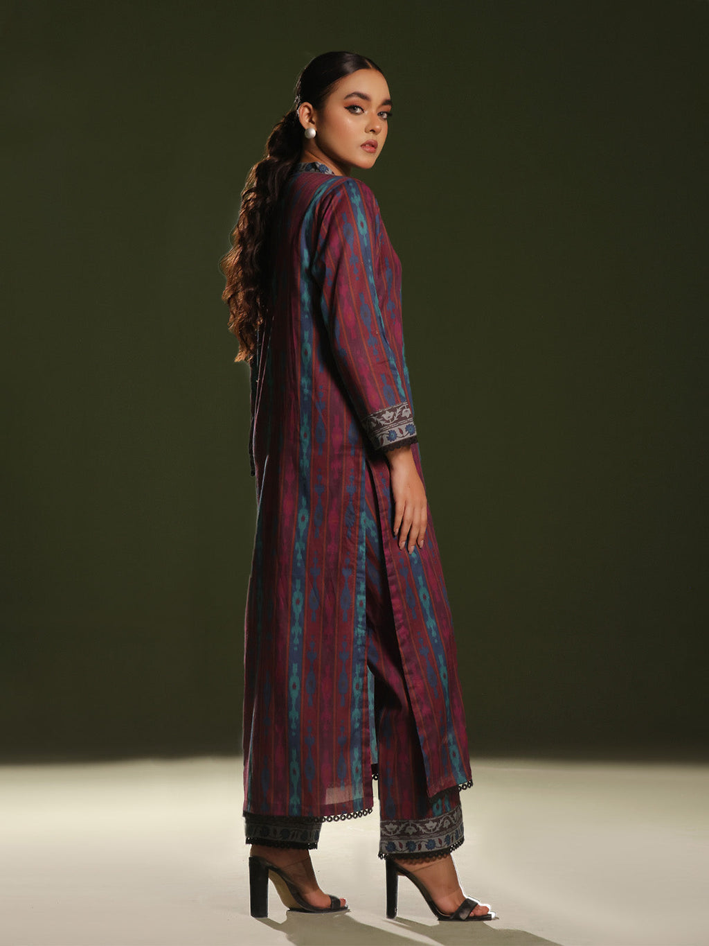 2Pc Printed Pret Shirt Trouser Cambric Maroon - OW2P-2411004