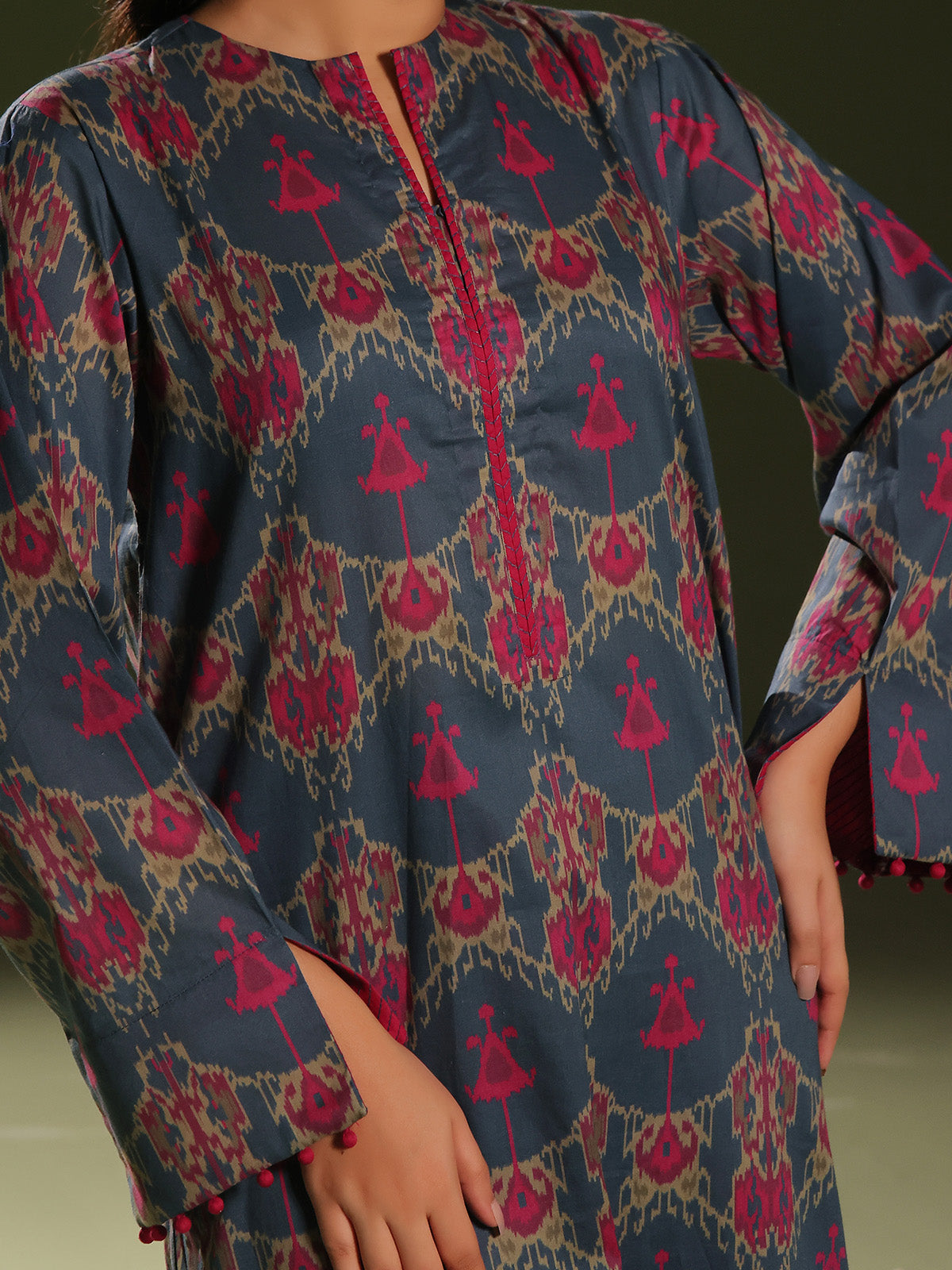 2Pc Printed Unstitched Cambric Blue - OC2PT-6252-A