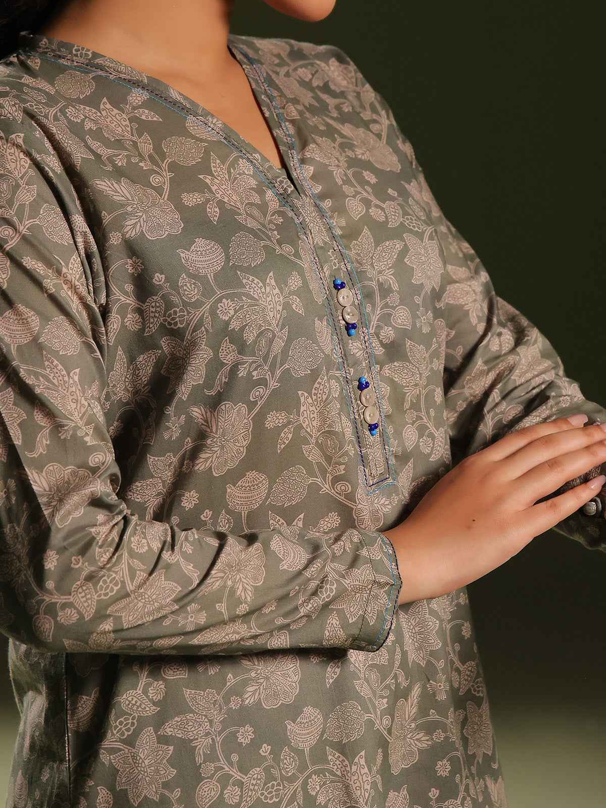 2Pc Printed Pret Shirt Trouser Cambric Green - OW2P-2411006