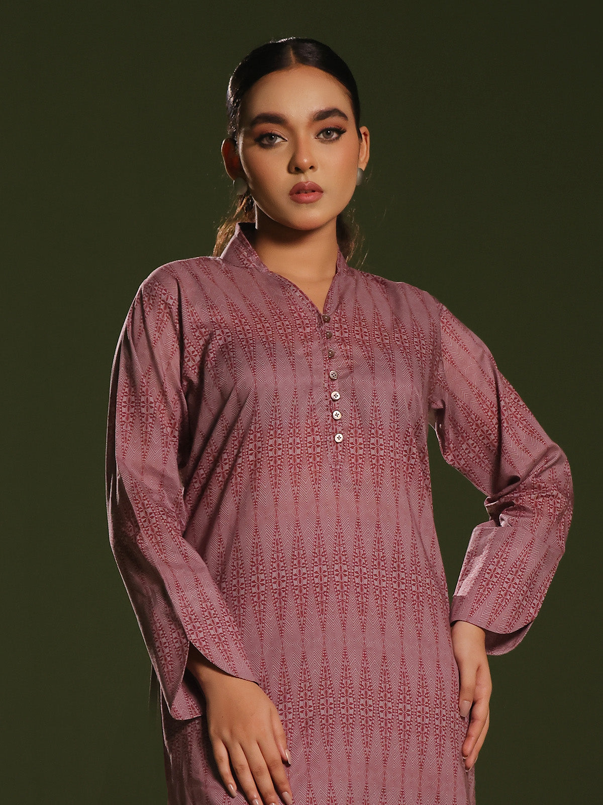 2Pc Printed Unstitched Cambric Red - OC2PT-6274-A