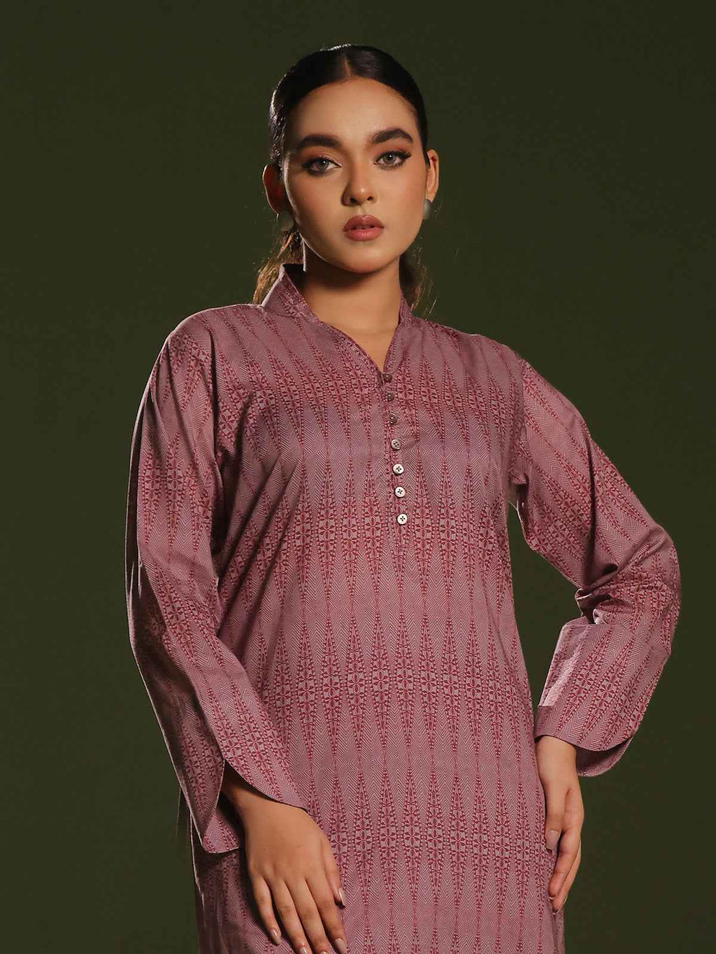 2Pc Printed Pret Shirt Trouser Cambric Maroon - OW2P-2411005