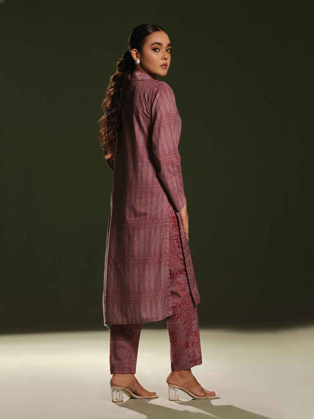 2Pc Printed Pret Shirt Trouser Cambric Maroon - OW2P-2411005