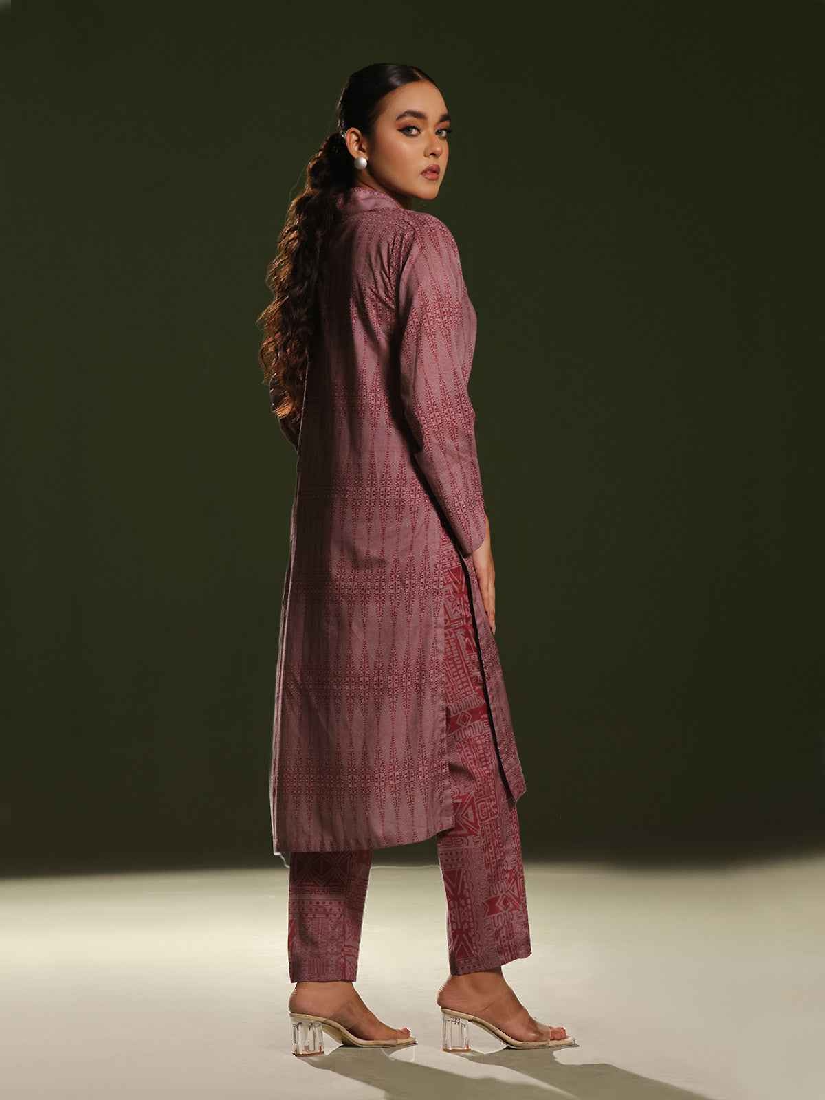 2Pc Printed Pret Shirt Trouser Cambric Maroon - OW2P-2411005