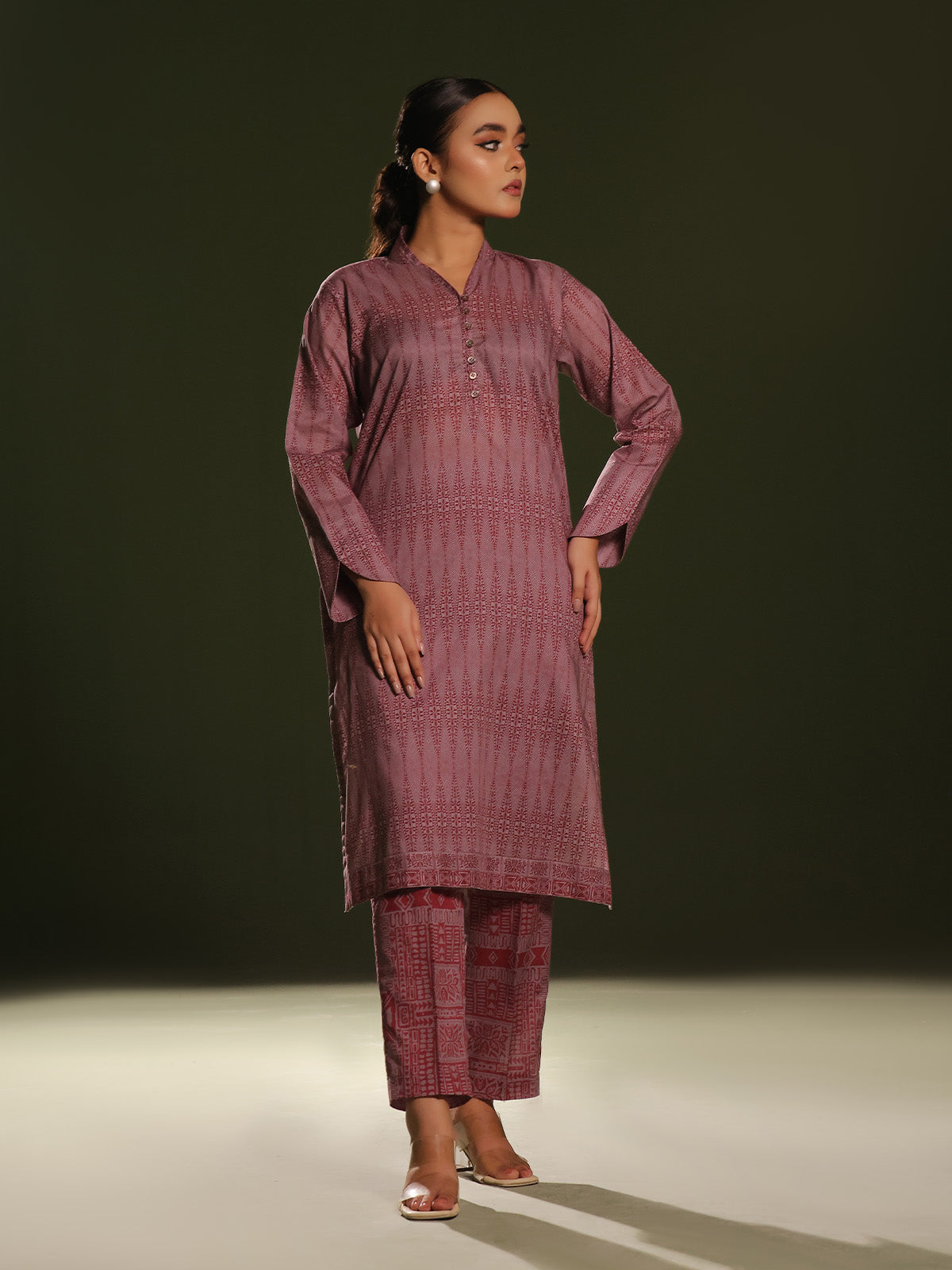 2Pc Printed Unstitched Cambric Red - OC2PT-6274-A