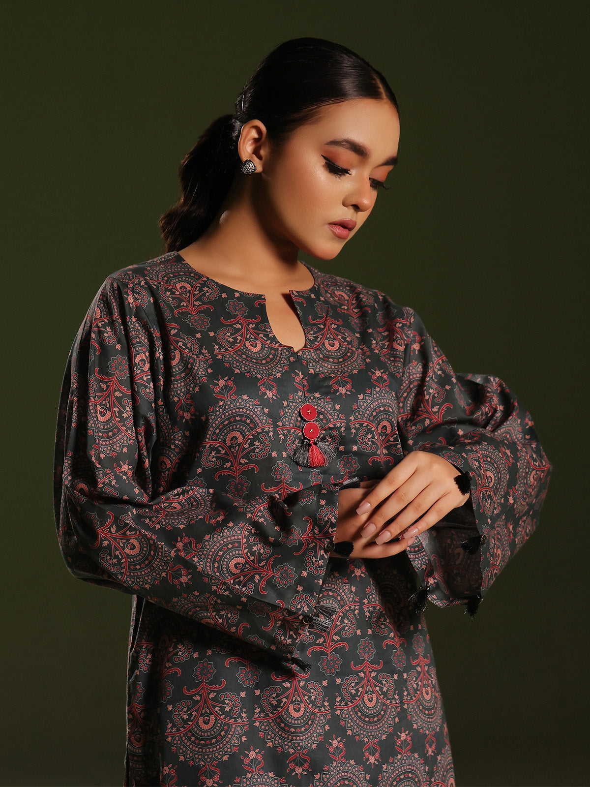 2Pc Printed Unstitched Cambric Green - OC2PT-6276-A