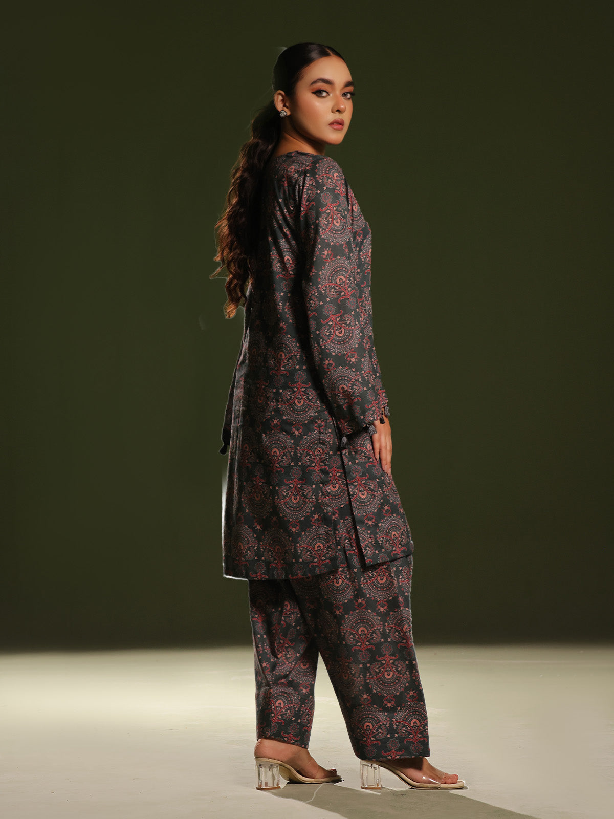 2Pc Printed Unstitched Cambric Green - OC2PT-6276-A