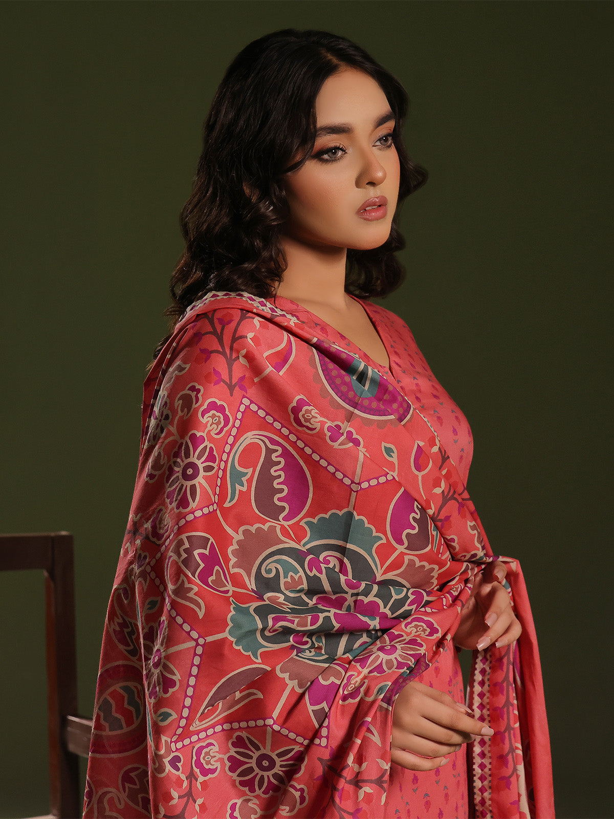 3Pc Printed Unstitched Cambric Peach - OC3P-6270-A