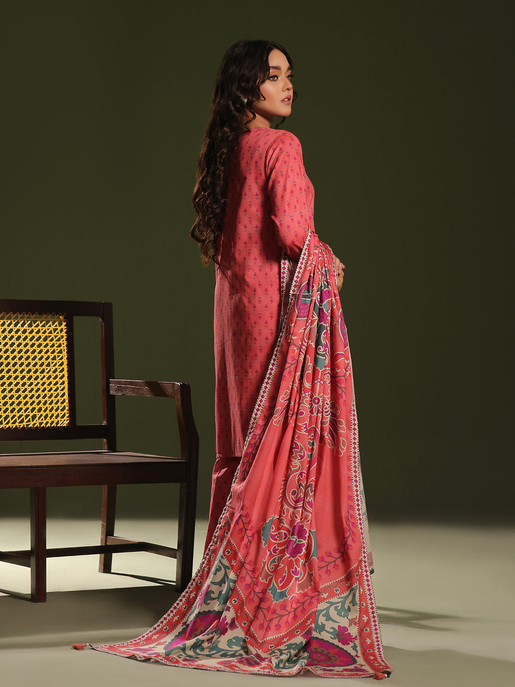 3Pc Printed Unstitched Cambric Peach - OC3P-6270-A