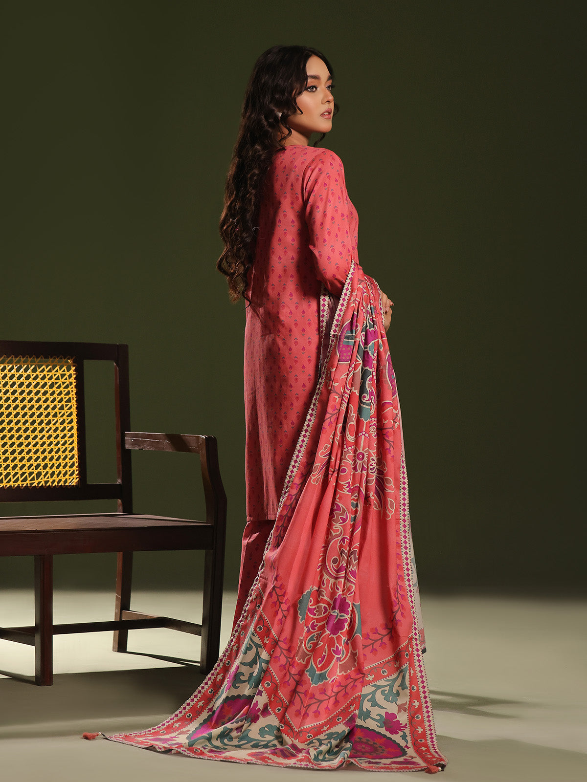3Pc Printed Unstitched Cambric Peach - OC3P-6270-A