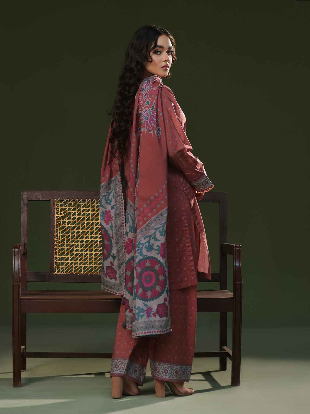 3Pc Printed Pret Suit Cambric Brown - OW3P-2411014