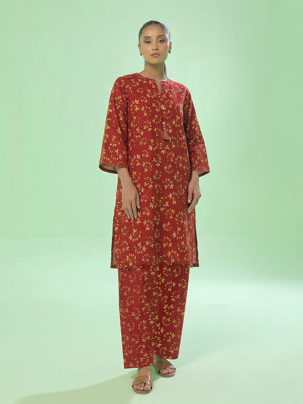 2Pc Printed Unstitched Shirt Trouser Lawn Red - OL2P-6451-A