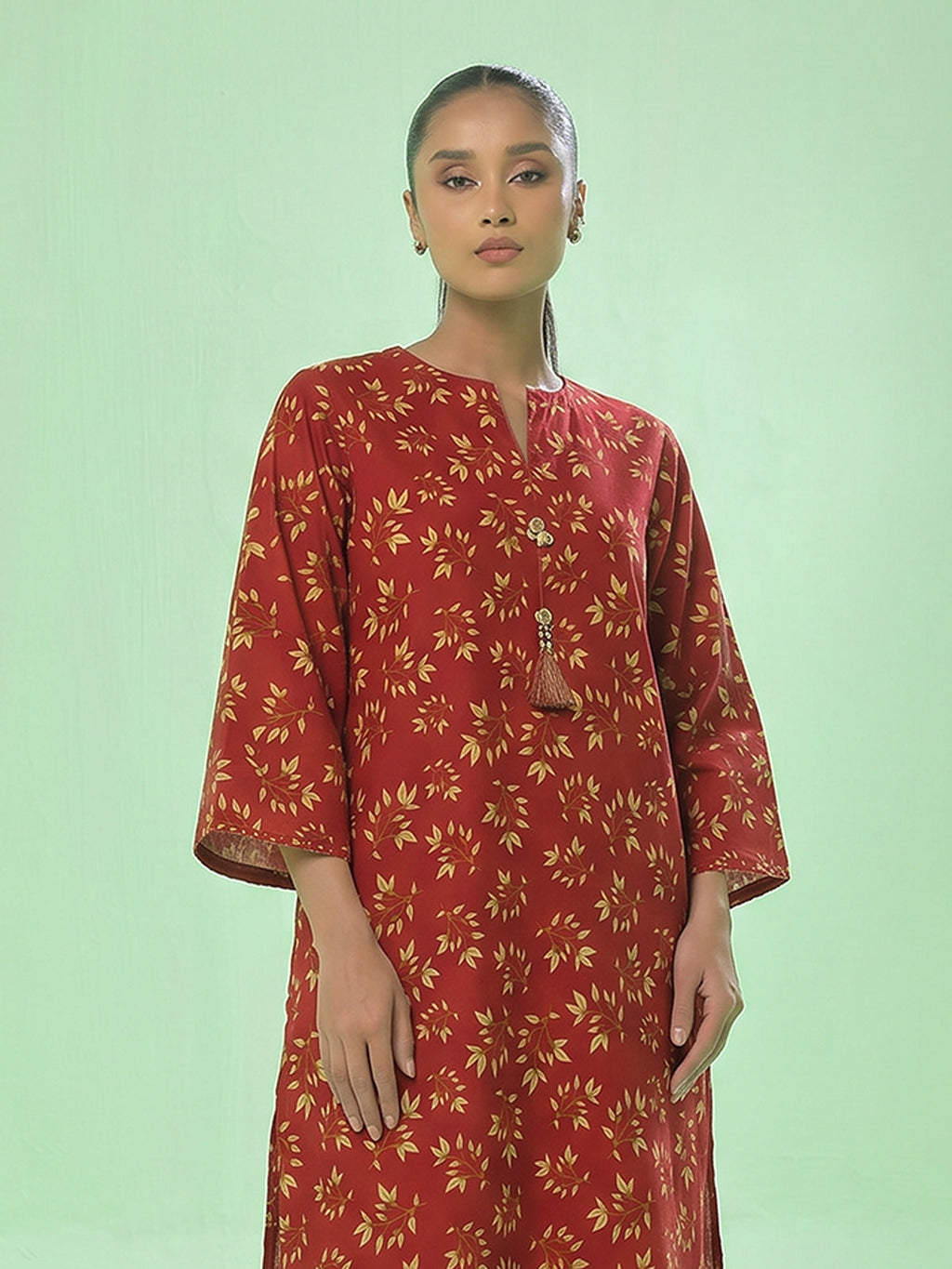 2Pc Printed Unstitched Shirt Trouser Lawn Red - OL2P-6451-A