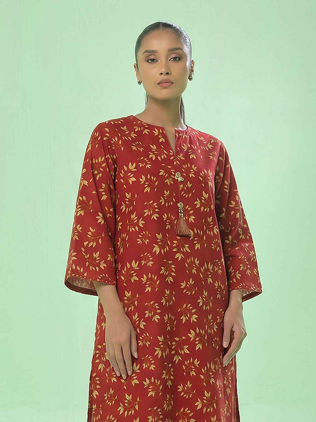 2Pc Printed Unstitched Shirt Trouser Lawn Red - OL2P-6451-A