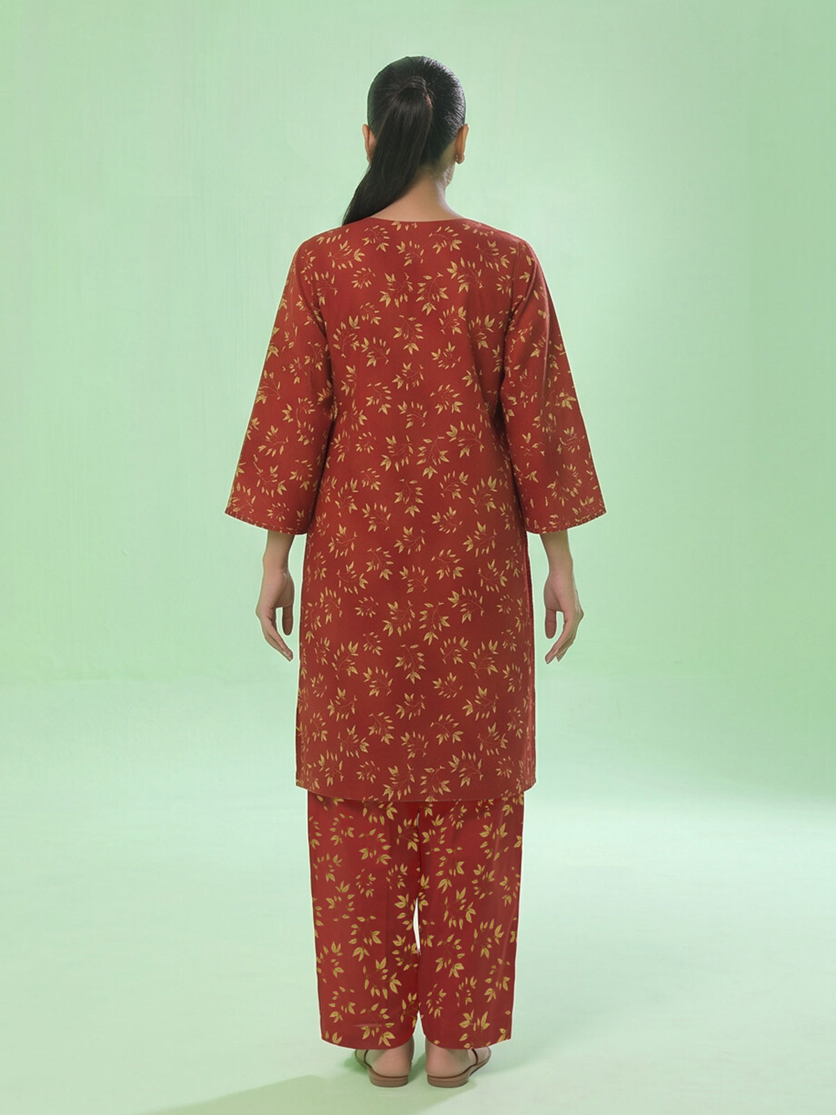 2Pc Printed Unstitched Shirt Trouser Lawn Red - OL2P-6451-A