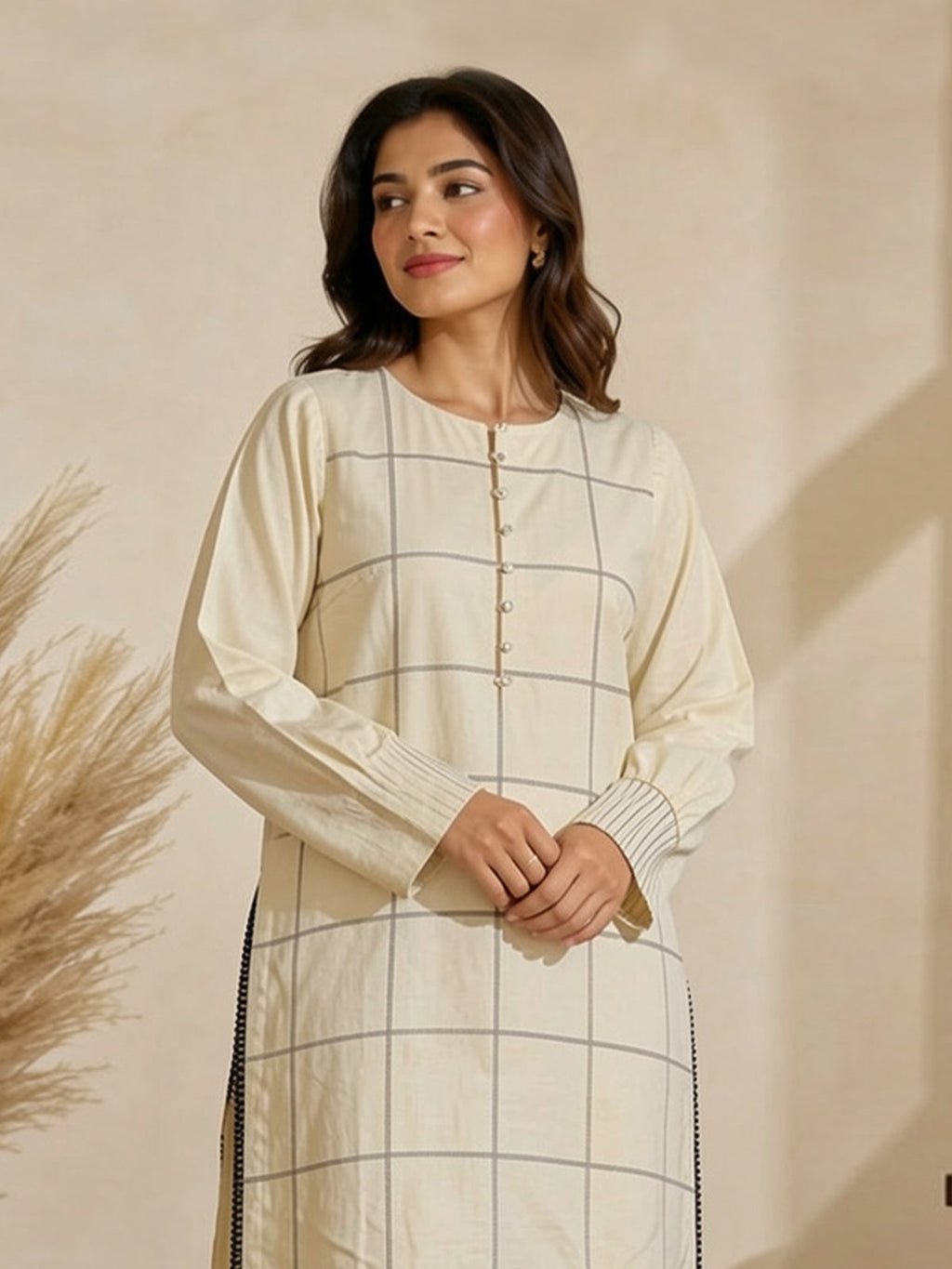 1Pc Solid Pret Kurti Dobby Off White - OWKT-2104008-A