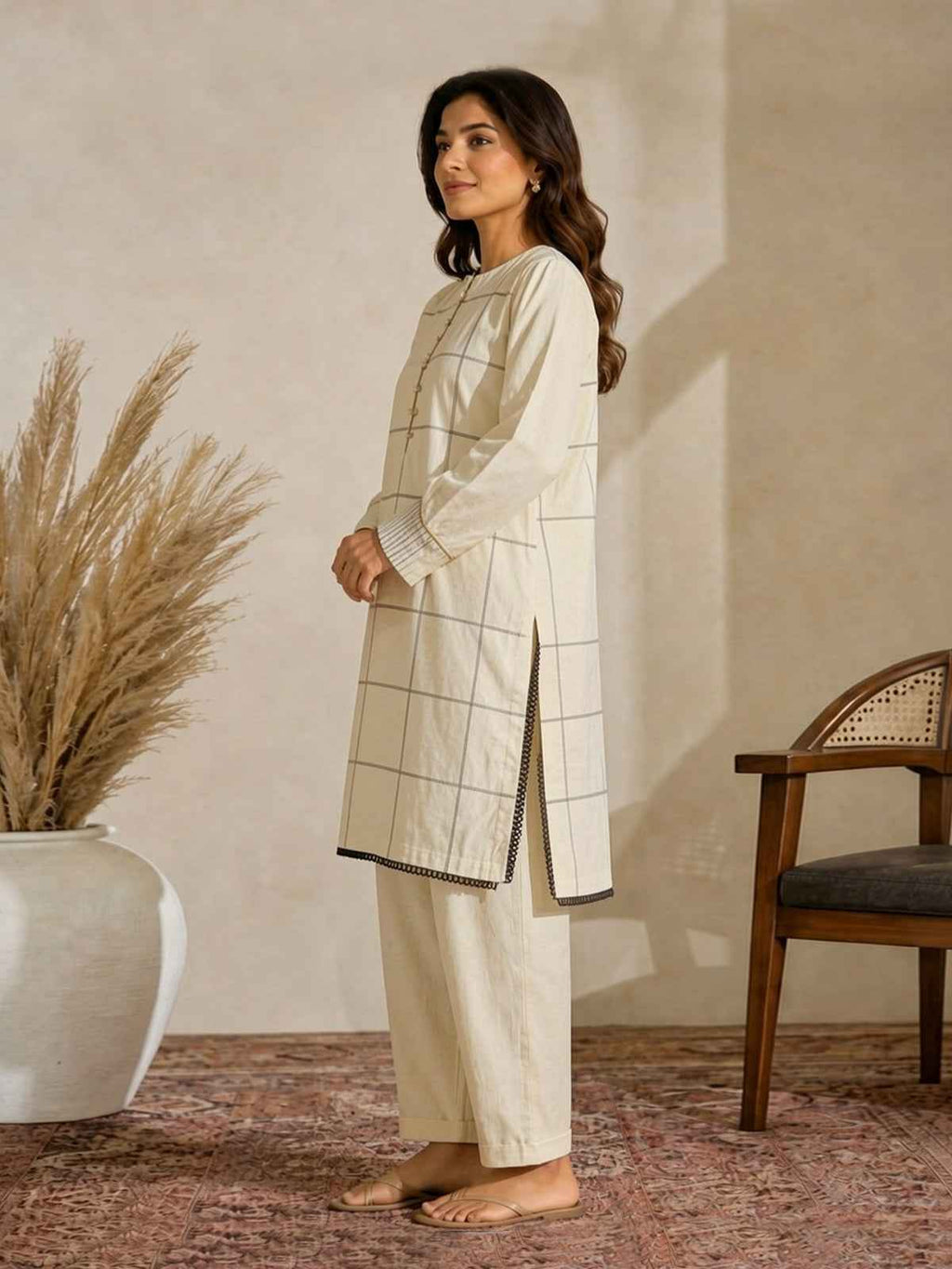1Pc Solid Pret Kurti Dobby Off White - OWKT-2104008-A