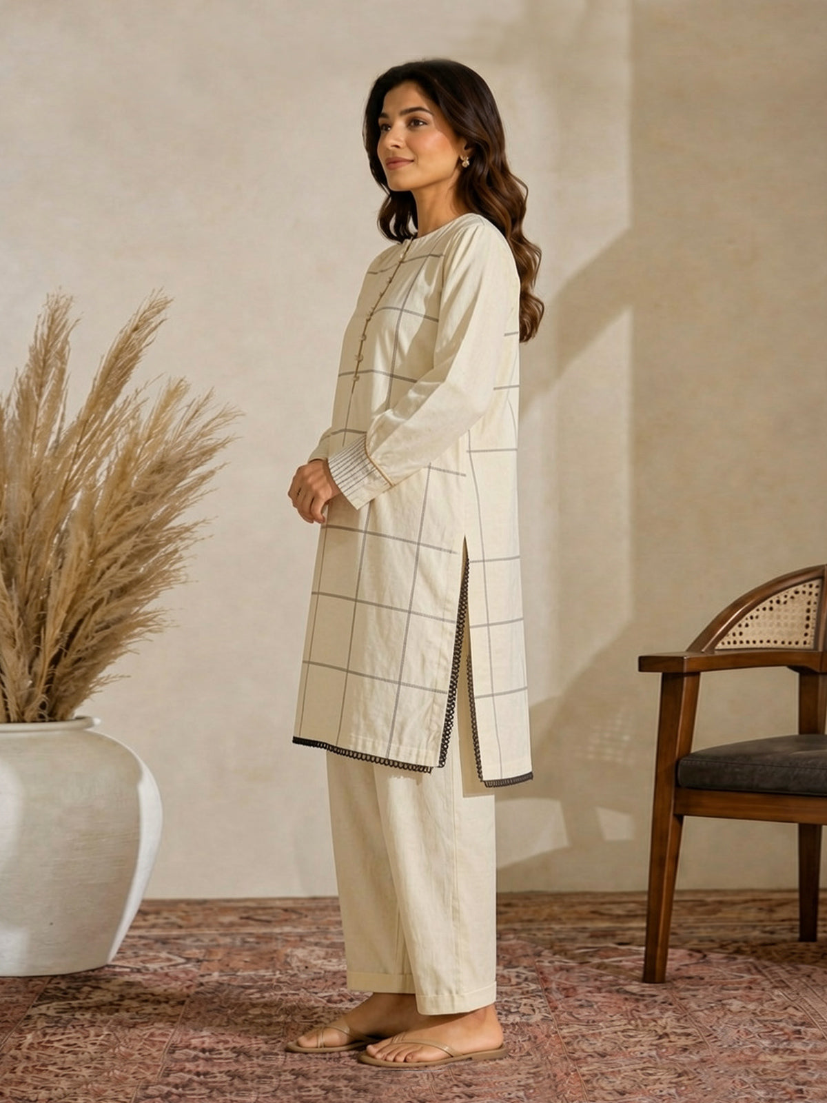 1Pc Solid Pret Kurti Dobby Off White - OWKT-2104008-A