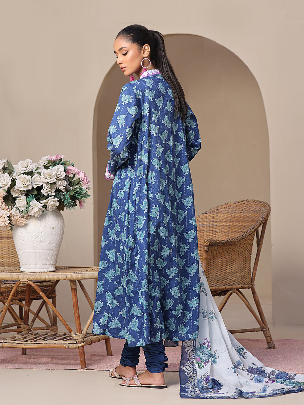 3Pc Printed Unstitched Lawn Blue - OL3P-6209-A-1