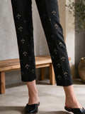 Women Black Cotton Silk Embroidered Trouser - OWESP-2301024